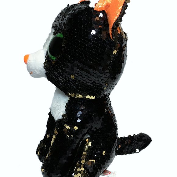 TY Flippables JINX Black Cat Halloween Sequin Plush (Medium Size - 9 in.) Toy - Picture 3 of 9